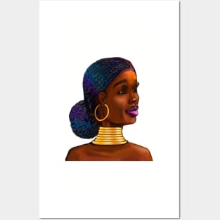 Black is beautiful Afro queen III - Mahagony brown skin girl with braided,  black African woman Posters and Art